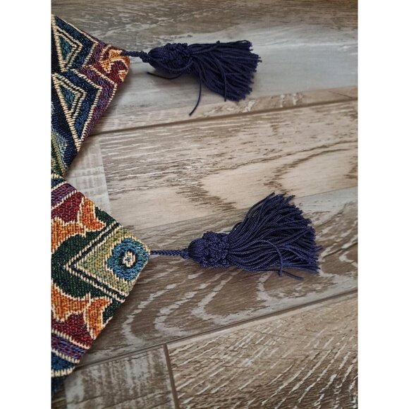 Colorful Tapestry Table Runner Pointed Tassel Abstract Striped Vibrant 13x72 - Picture 4 of 5